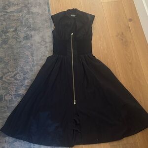 Anthropologie Black Midi Dress with Gold Zipper